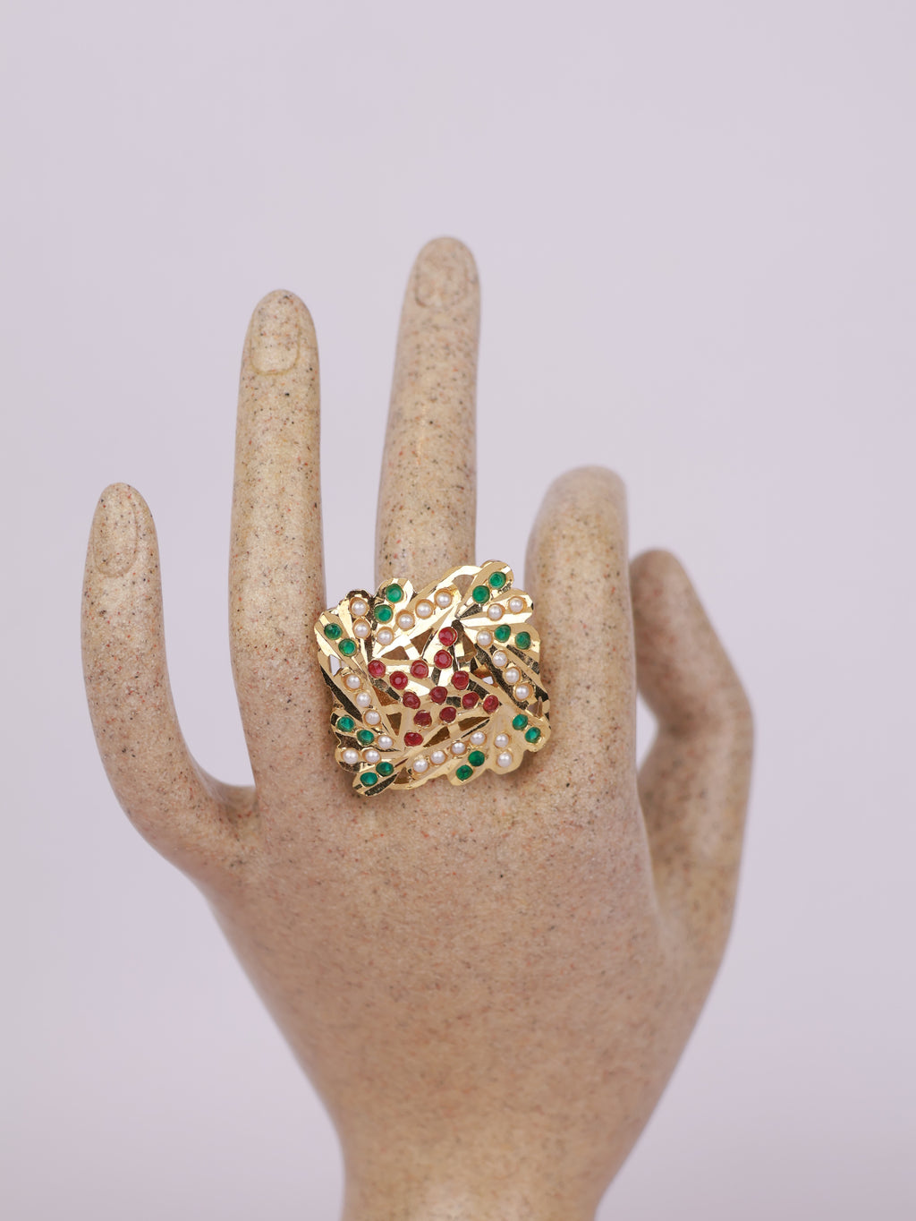 Crimson Emerald Lattice Ring