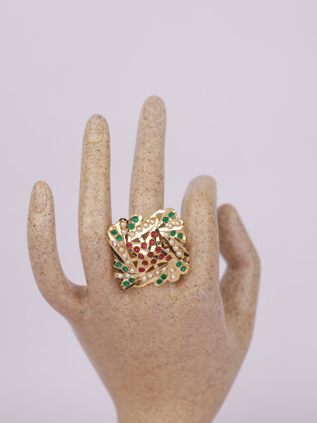 Crimson Emerald Lattice Ring