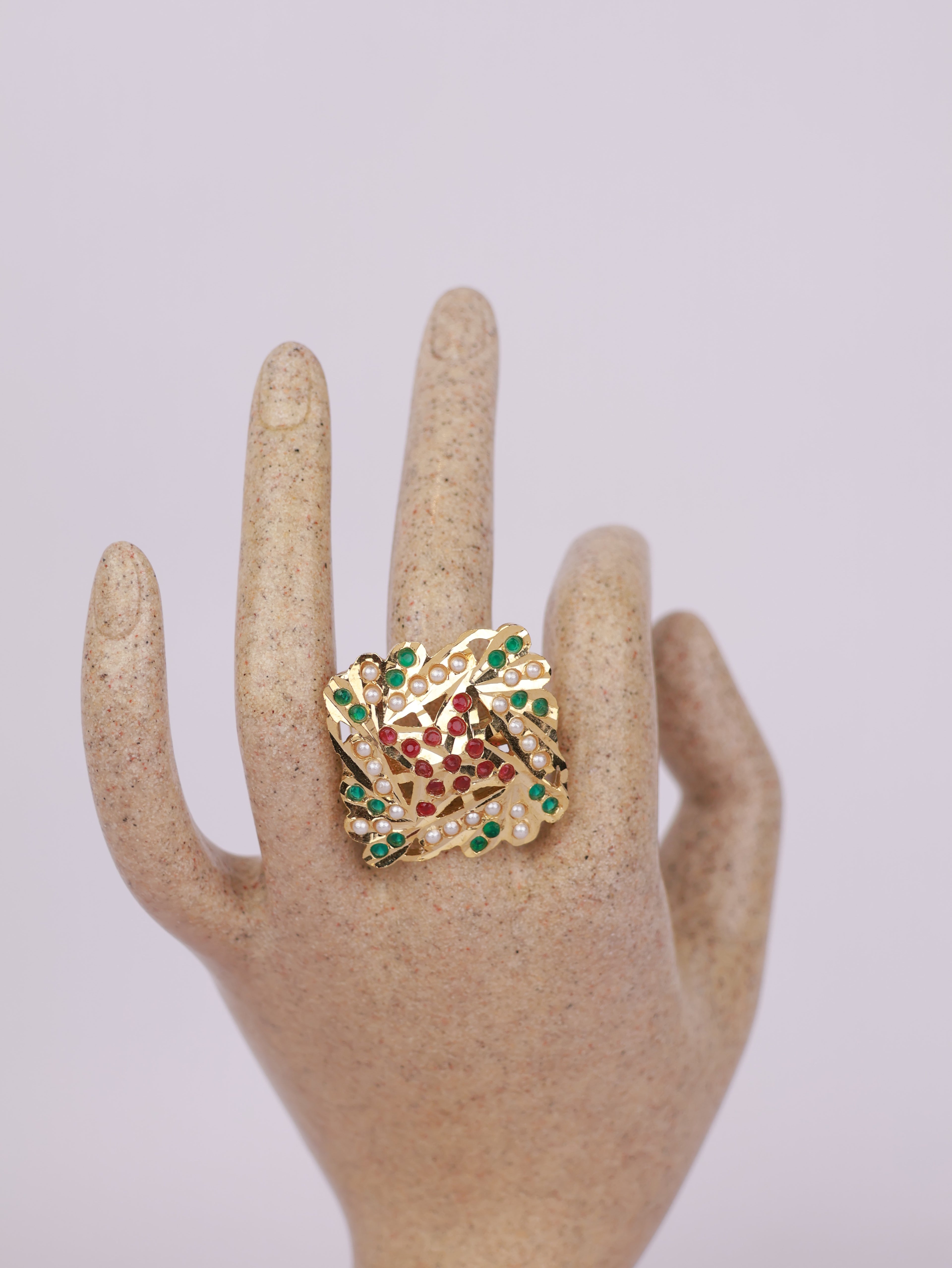 Crimson Emerald Lattice Ring