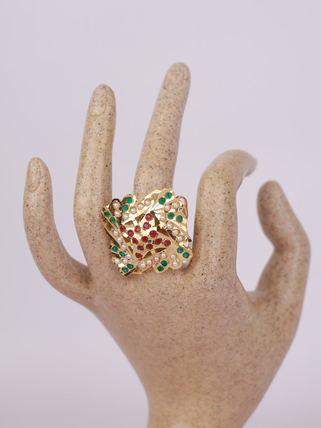 Crimson Emerald Lattice Ring