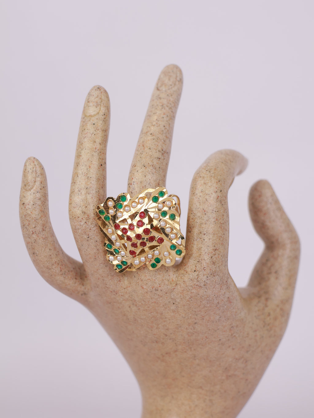 Crimson Emerald Lattice Ring