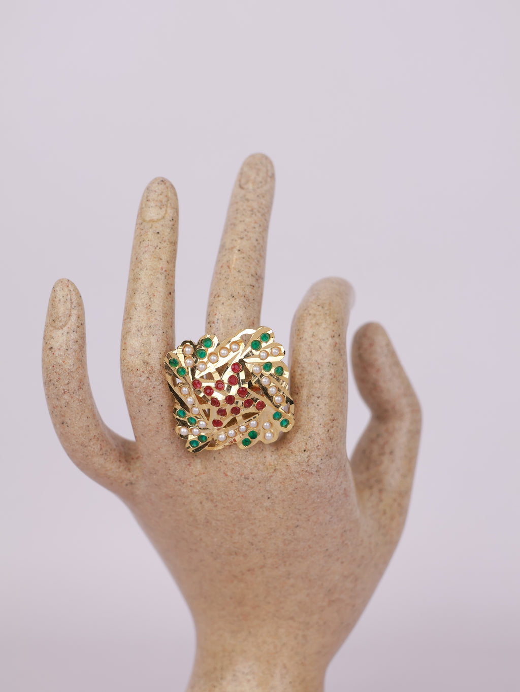 Crimson Emerald Lattice Ring