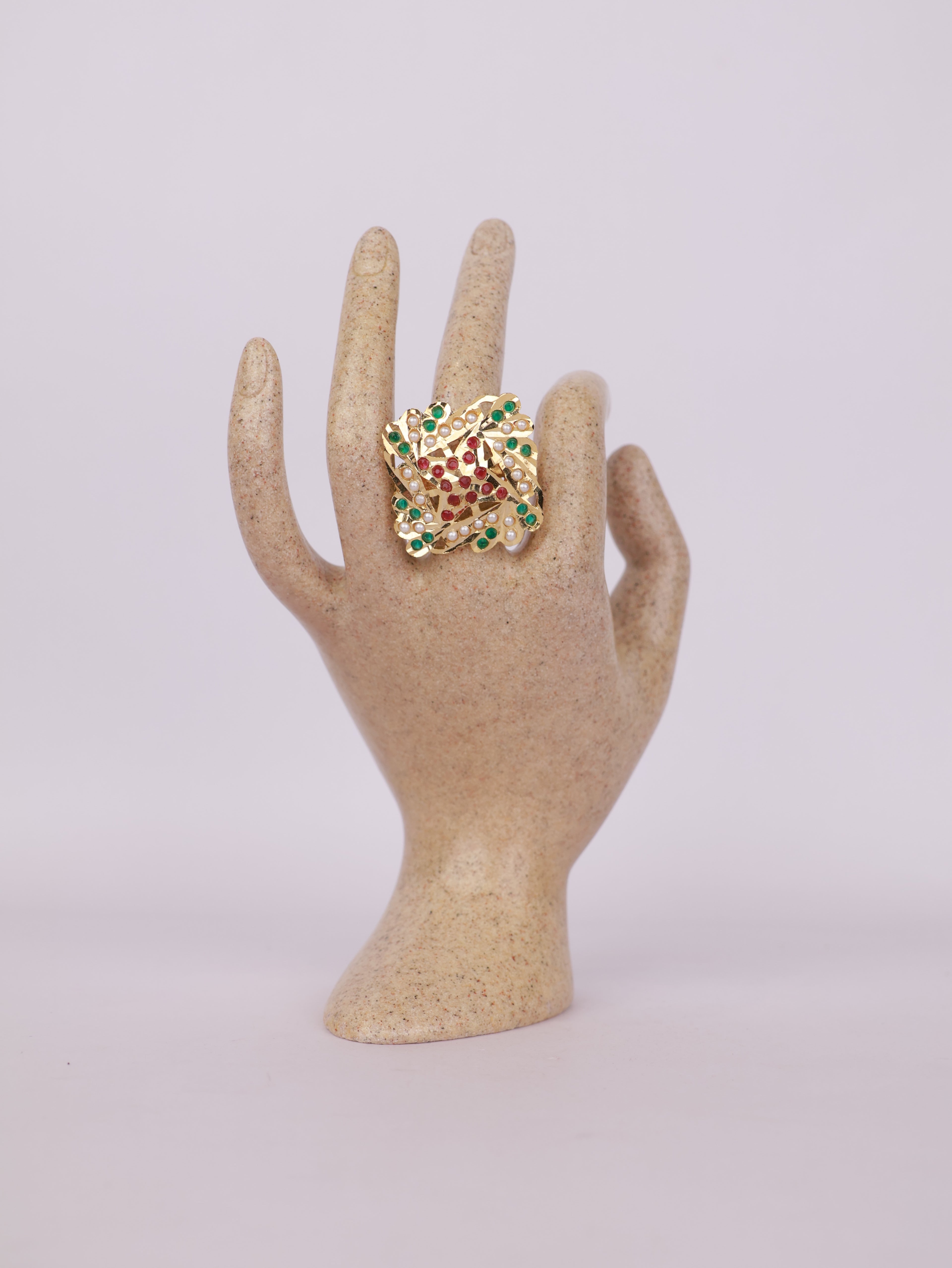 Crimson Emerald Lattice Ring