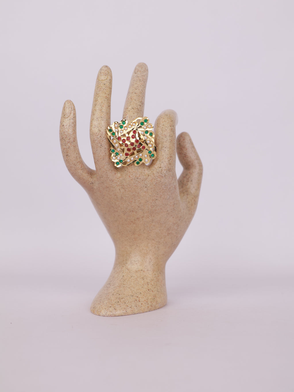 Crimson Emerald Lattice Ring