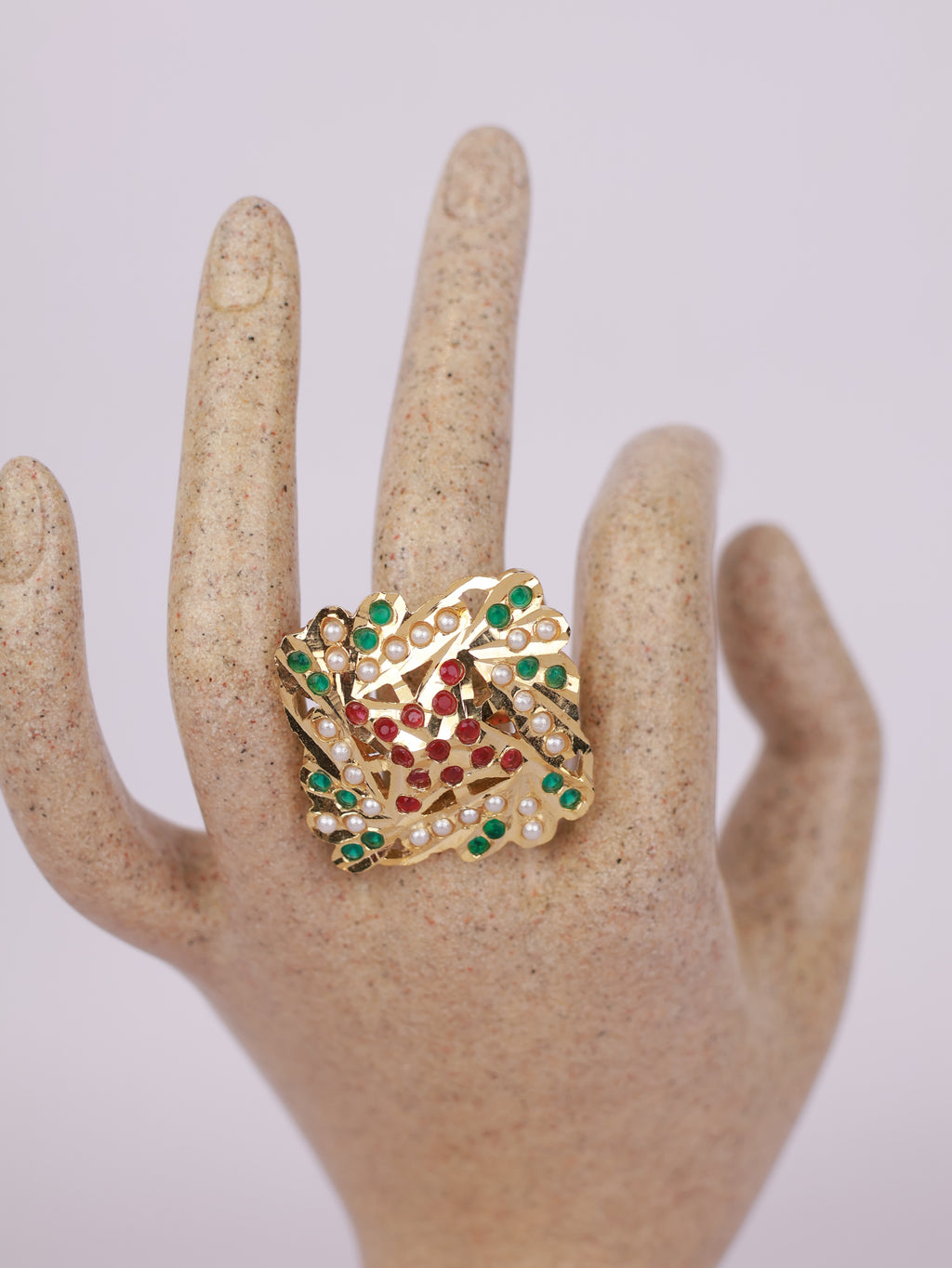 Crimson Emerald Lattice Ring