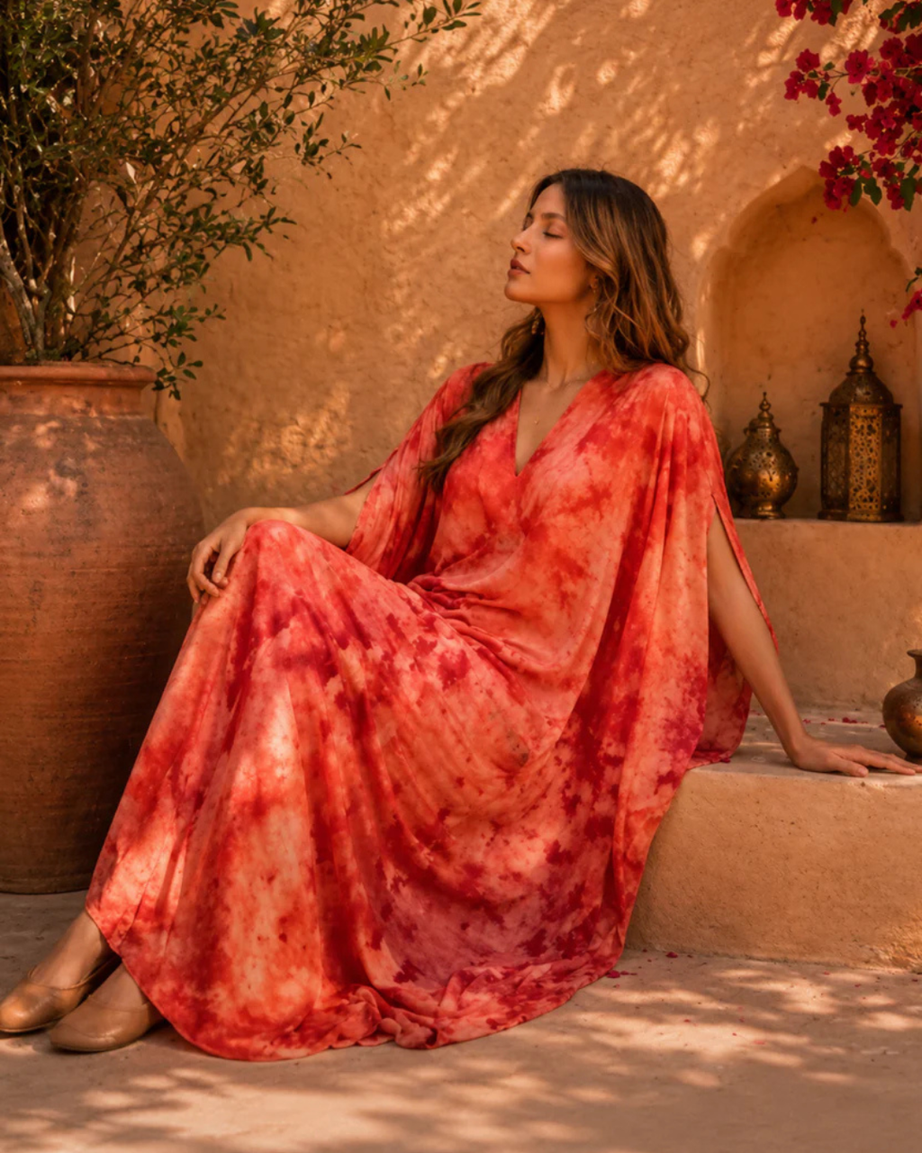 Sunset Reverie Moss Georgette Kaftan