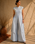 Sky Blue Striped Linen Embroidered Co-Ord Set