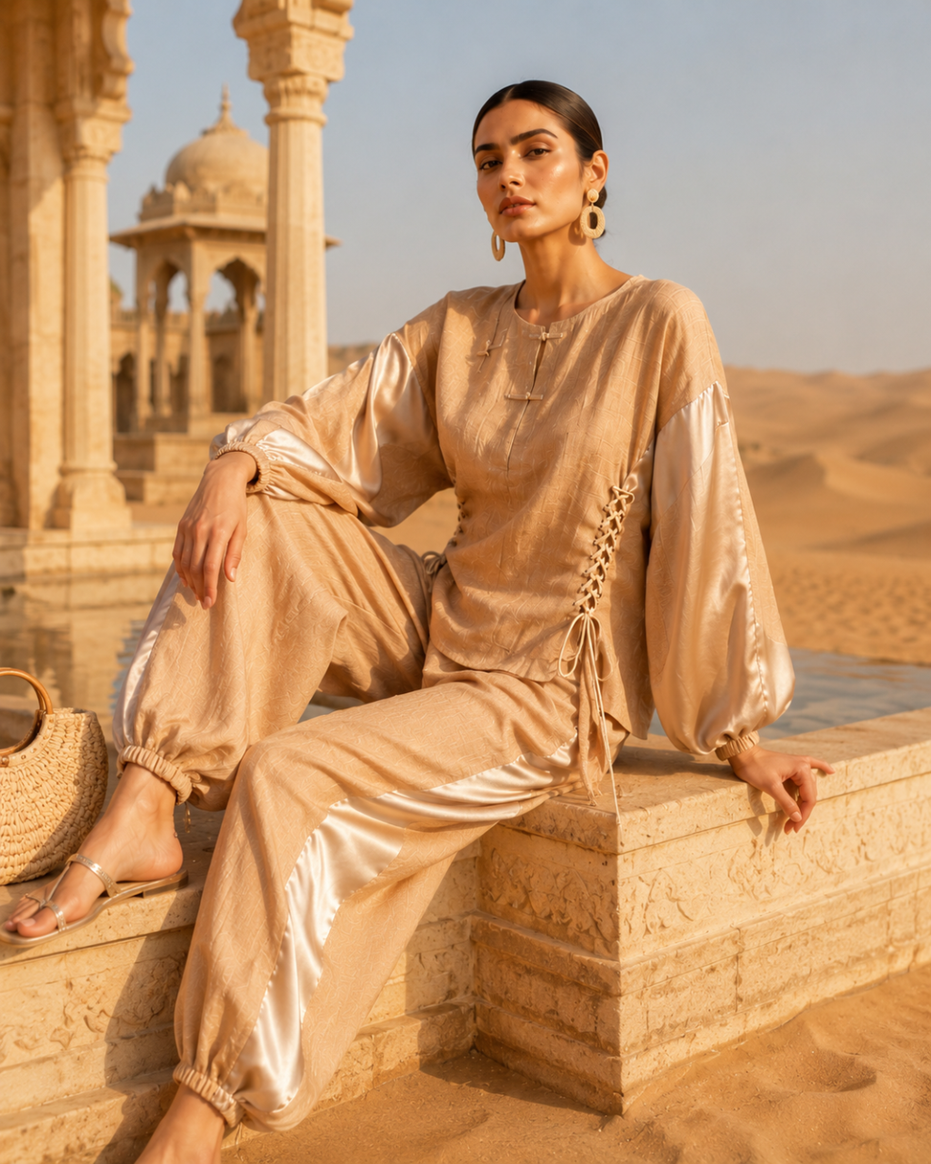 Desert Pearl Muslin & Satin Co-Ord Set