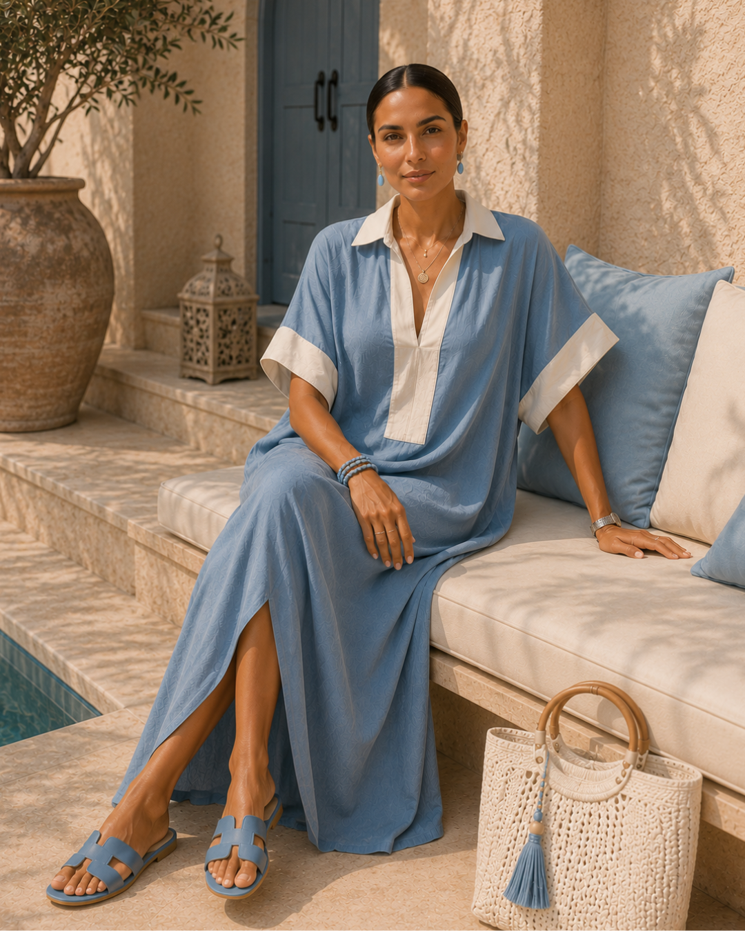 Azure Breeze Chambrey Kaftan