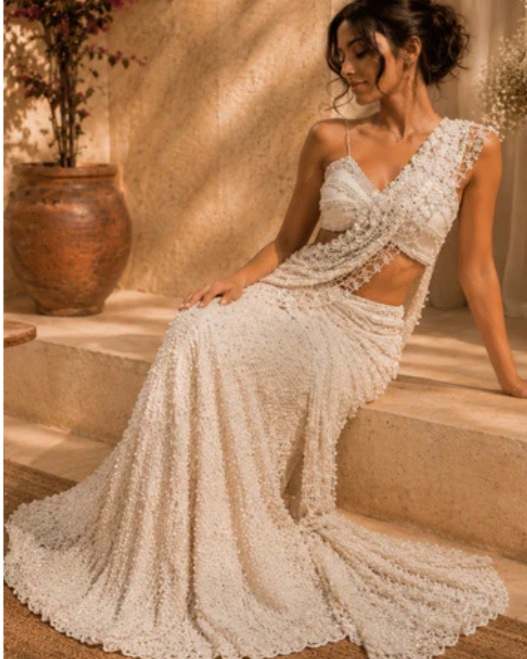 Ivory Celeste Embroidered Net Saree