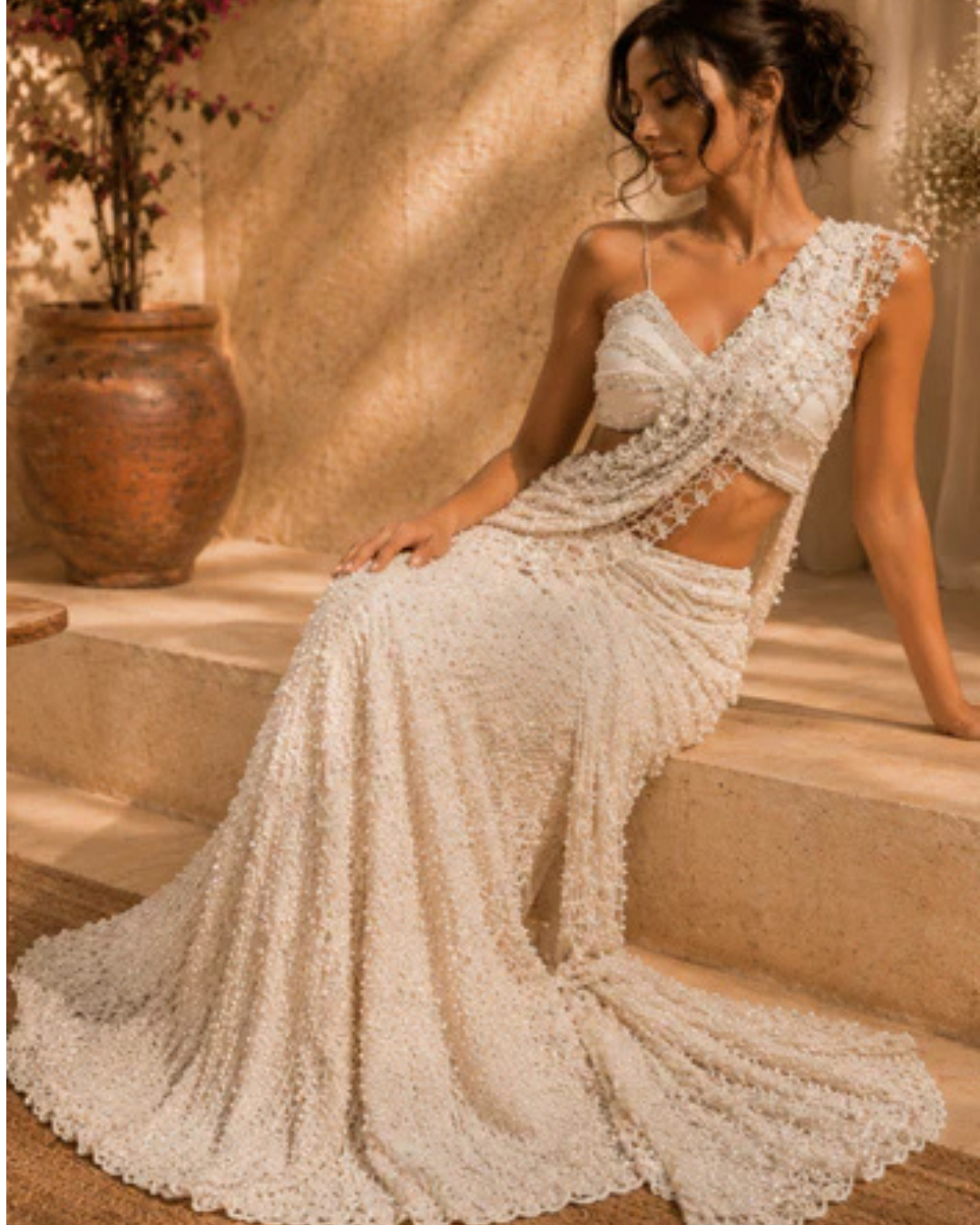 Ivory Celeste Embroidered Net Saree