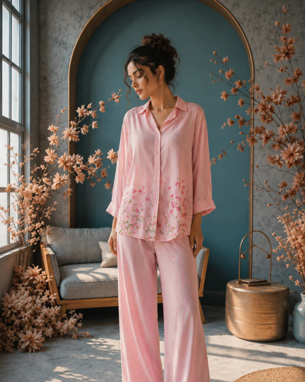 Blush Blossom Pure Chanderi Co-Ord Set