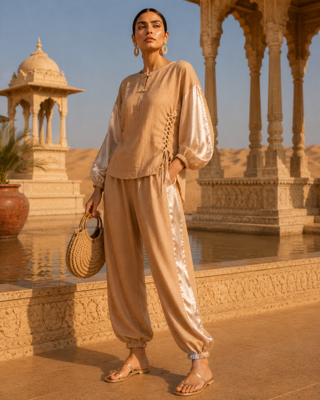Desert Pearl Muslin & Satin Co-Ord Set