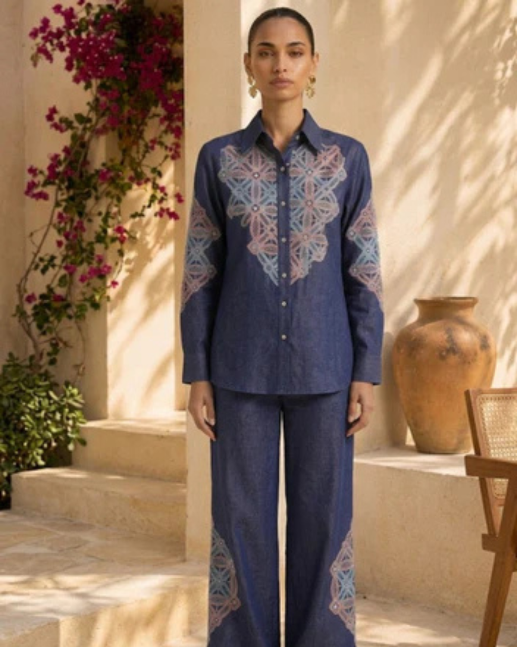 Midnight Blue Embroidered Denim Co-Ord Set
