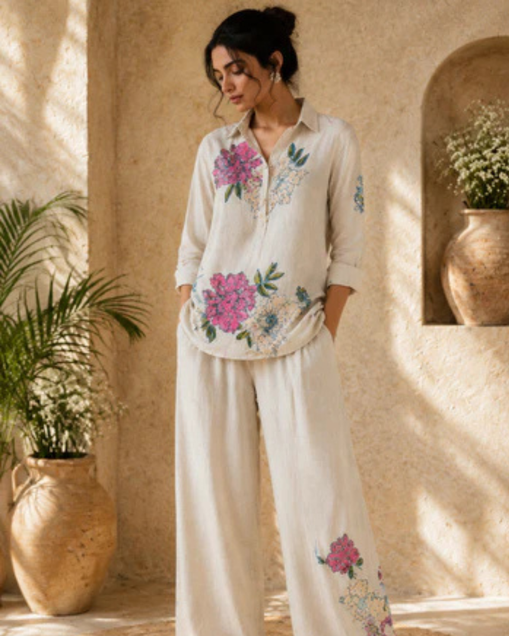 Ivory Bloom Muslin Cotton Co-Ord Set