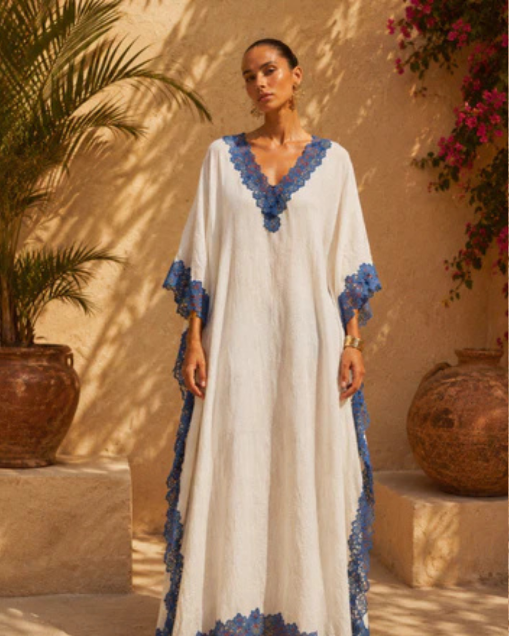 Azure Lace Linen Kaftan