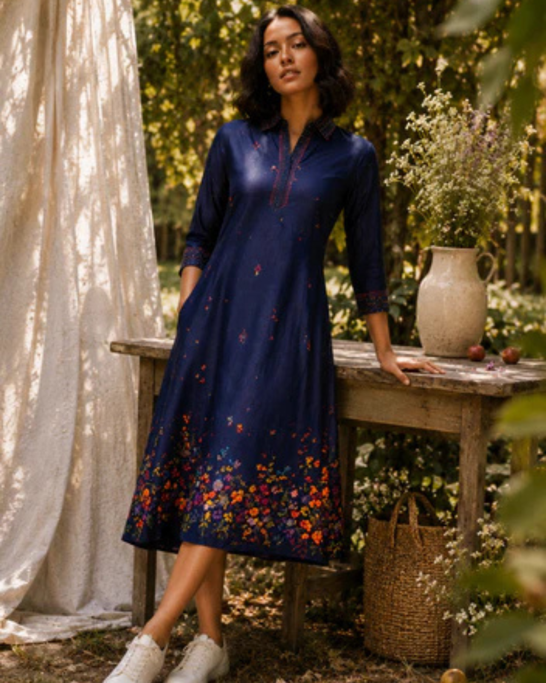 Midnight Bloom Denim Dress