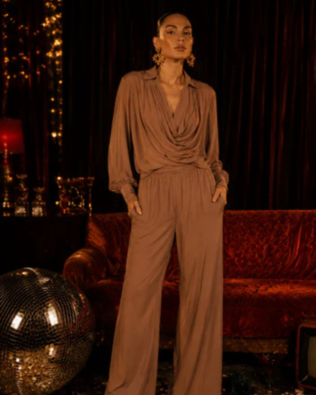 Mocha Drape Moss Georgette Co-Ord Set